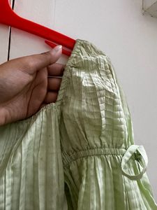 Crinkled Square Neck Top Puff Sleeves