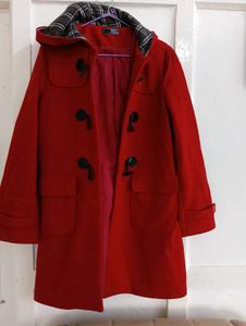 Red Wool Blend Duffle Coat