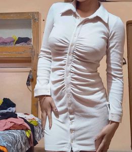 Ribbed Button-Down Shirt Dress