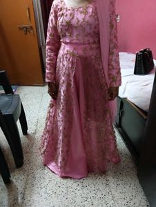 Pink &amp; Gold Embroidered Anarkali.