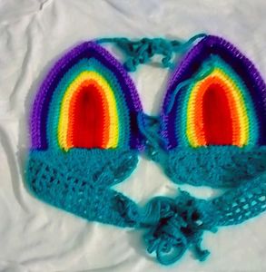 Rainbow Crochet Bikini Top