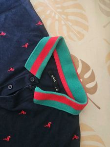 Splash Flamingo Print Polo T-Shirt- M size
