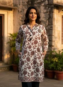 Ivory Silk Blend Kurta with Brown Velvet Work