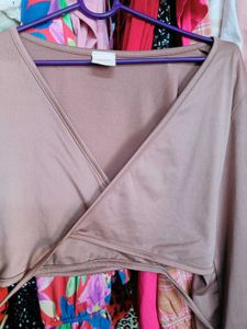 Nude Pink Cropped Tie-Front Cardigan Top