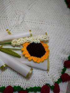 Crochet Sunflower and lavender flower Bouquet