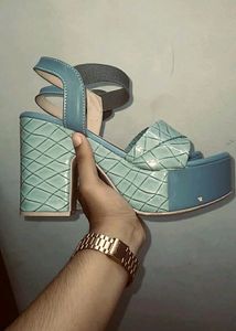 Aqua Blue Block Heel