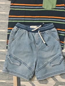 Boy's Striped Tee &amp; Denim Shorts Set