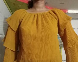 Mustard Off-Shoulder Ruffle Top