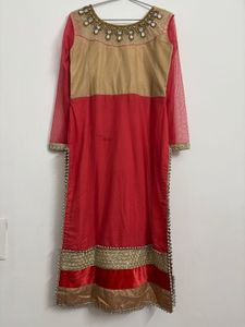 Elegant Red &amp; Gold Kurta Set