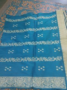 Teal &amp; Silver Banarasi Silk Saree