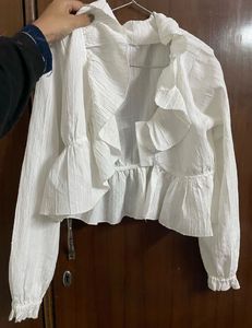 White Ruffled Crop Top