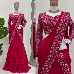 Red Ready To Wear Saree