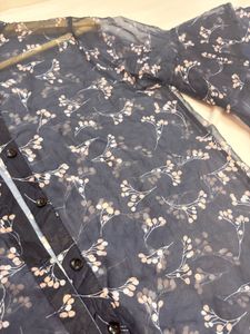 Navy blue with peach floral design shirt