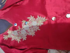 Tauffetta Silk Red Frunt Slit Kurti