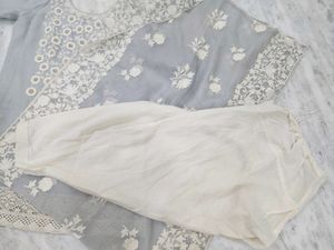 Grey Short Kurta Suit With Embroidery And Pearl Wo