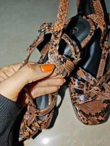 Snakeskin Print brown catwalk Heels