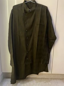 Deep Mehendi Green Asymmetric Men Kurta Pant Set