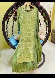 Green Anarkali Chikankari Work