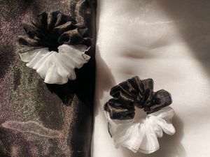 Premium Black And White Organza Scrunchie Combo