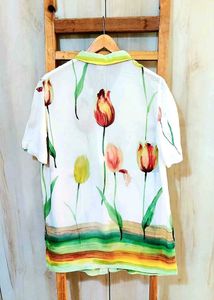 White Floral Design Shirt Size-40