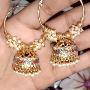 Stunning Jhumka Earrings with Colorful Stones