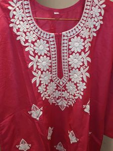 Lucknow Chikankari Handwork Embroidery Pink Kurta
