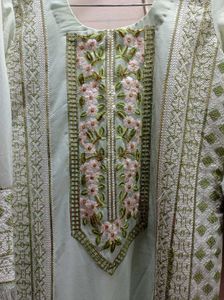 Mint Green Embroidered Straight Suit With Pant