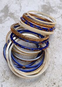 Blue And Cream Colour Fancy Glass Bangles Sets...