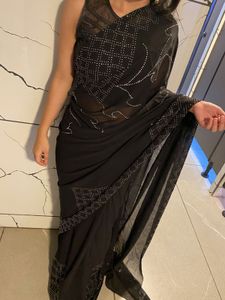 Black party wear Embellished Stone Studded Sare