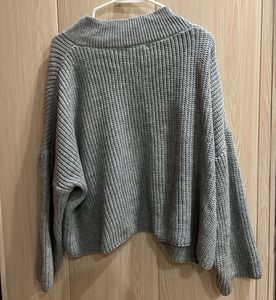 Grey Knit V-Neck Sweater