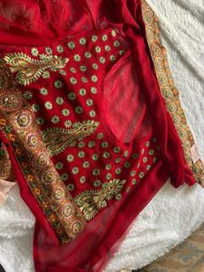 Elegant Red Embroidered  Saree🥰