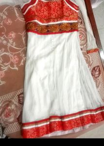 White And Red Anarkali Suit