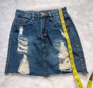 Distressed Denim Mini Skirt