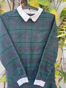 Plaid Woollen Dress With Collar