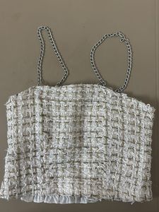 Tweed Chain Strap Crop Top