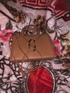 Tan Structured Satchel with Crossbody Strap