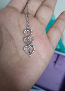 real 925 Silver Triple Heart Pendant Necklace