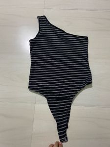 Striped One-Shoulder Bodysuit Top