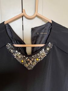 Zara Black Shift Dress With Embellishments