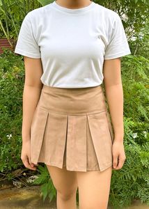Tan Pleated Mini Skirt