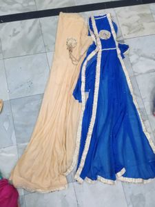 Elegant Golden Blouse Along With Ready 1 Min Saree
