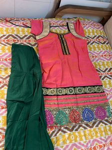 Pink & Green Kurta Set
