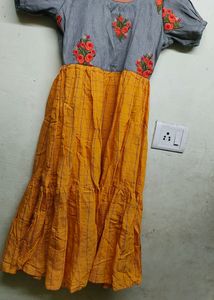 Orange Embroidery Midi Dress