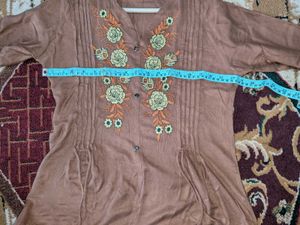 Brown Cotton Frock with Divider Shalwar – Sozni