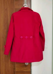 Red Wool Coat with Rosette Detail (Size 34)