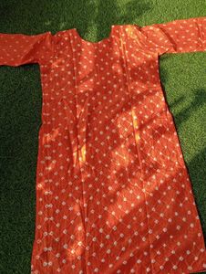 Bright Orange Rich Silk Bandhani Kurta