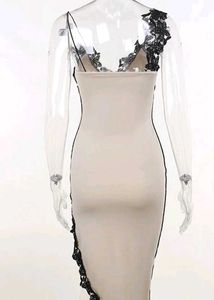 Slit Front Cut Dress With Black Lace Work