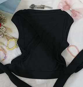 Backless Black Tie Crop Top