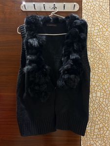 Fur Trim Knit Vest