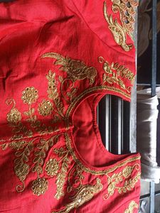 Red &amp; Gold Embroidered Blouse For Bridal
